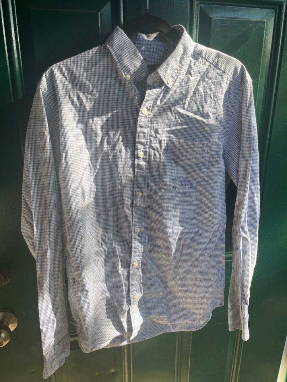 GAP Men's Blue & White Tiny Check Button-Down Shirt